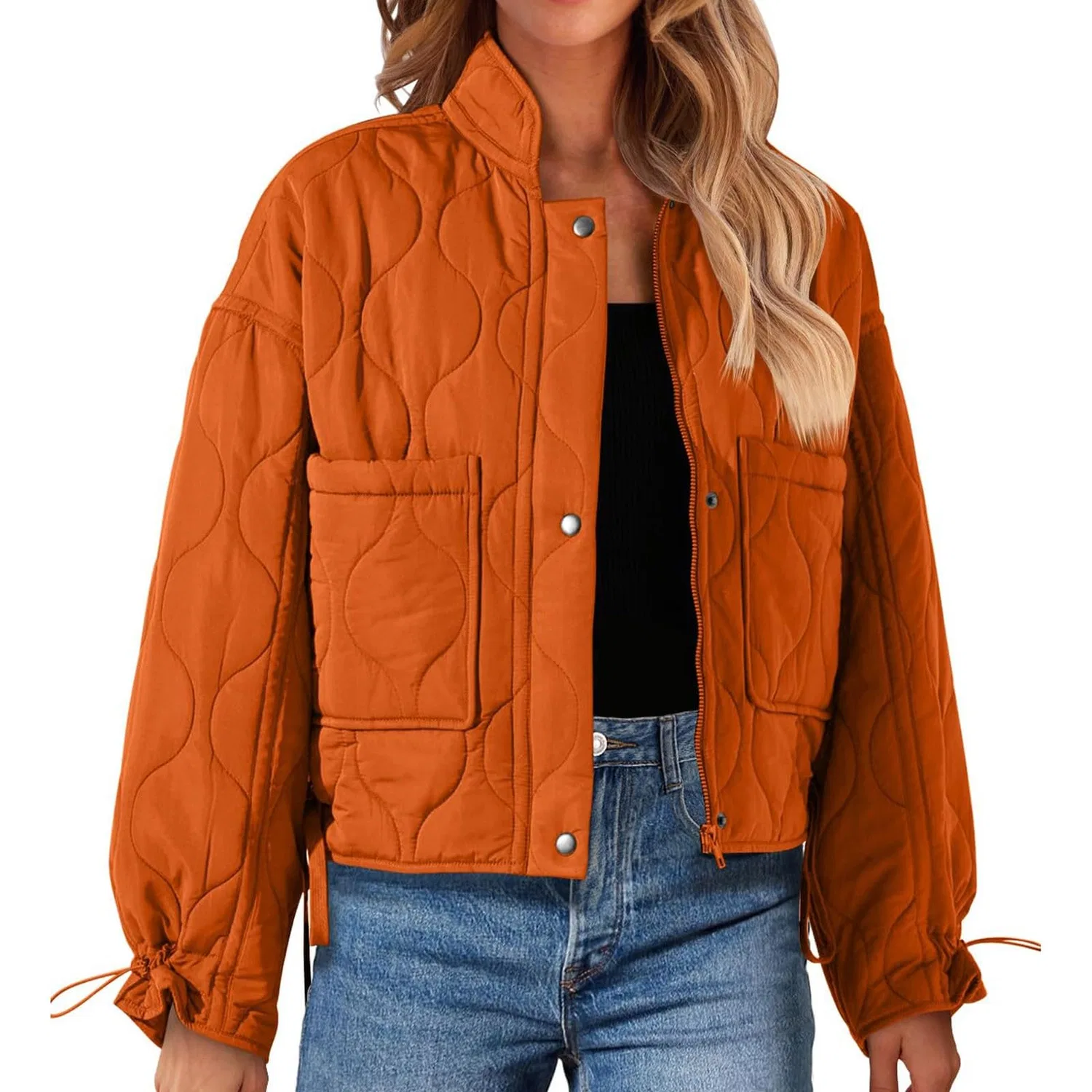 Женское стеганое пальто с капюшоном Women's Jackets Zipper Warm Quilted Long Sleeve Turtleneck Winter Coats, Arancione