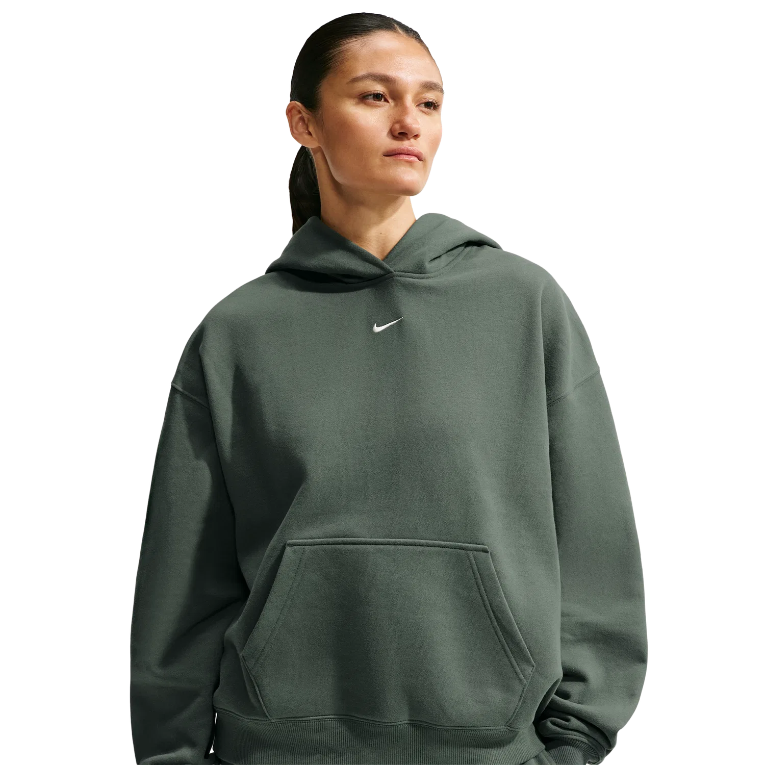 Женское худи оверсайз Studio Fleece Nike, Sail/Camo Green — фото 4