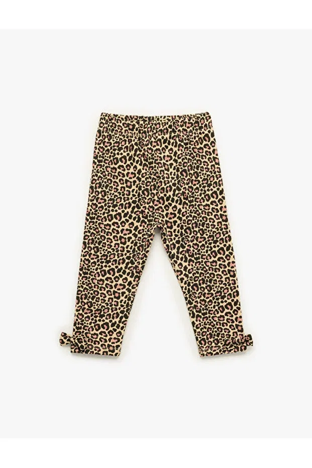 Детские леггинсы для девочек хлопковые с начесом Leopard Patterned Bow Koton, Ecru Patterned — фото 2
