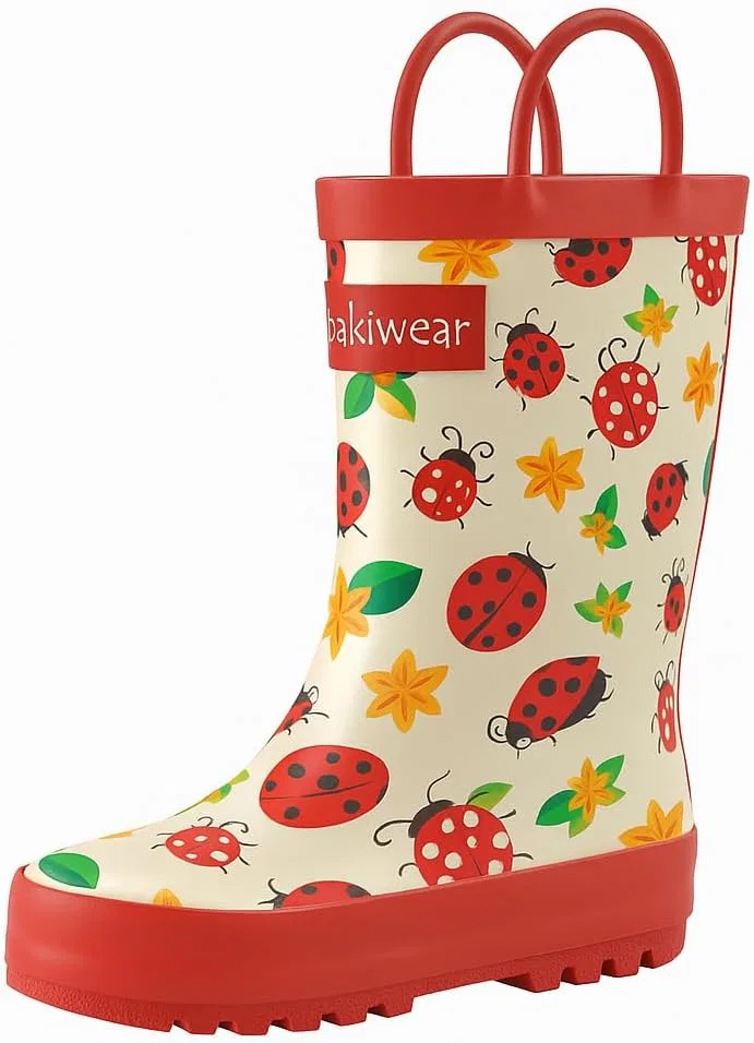 Детские резиновые сапоги для девочек с принтом OAKI, Ladybugs Flowers