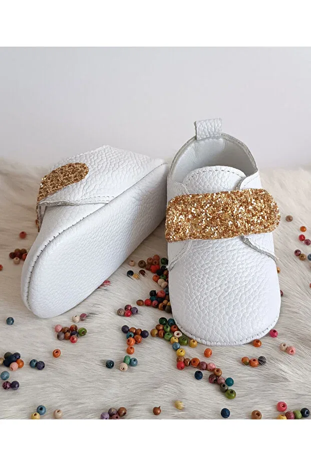 Детские кожаные пинетки для девочек с принтом Juno gold stone genuine leather baby shoes Hodore, Gold Stones — фото 4