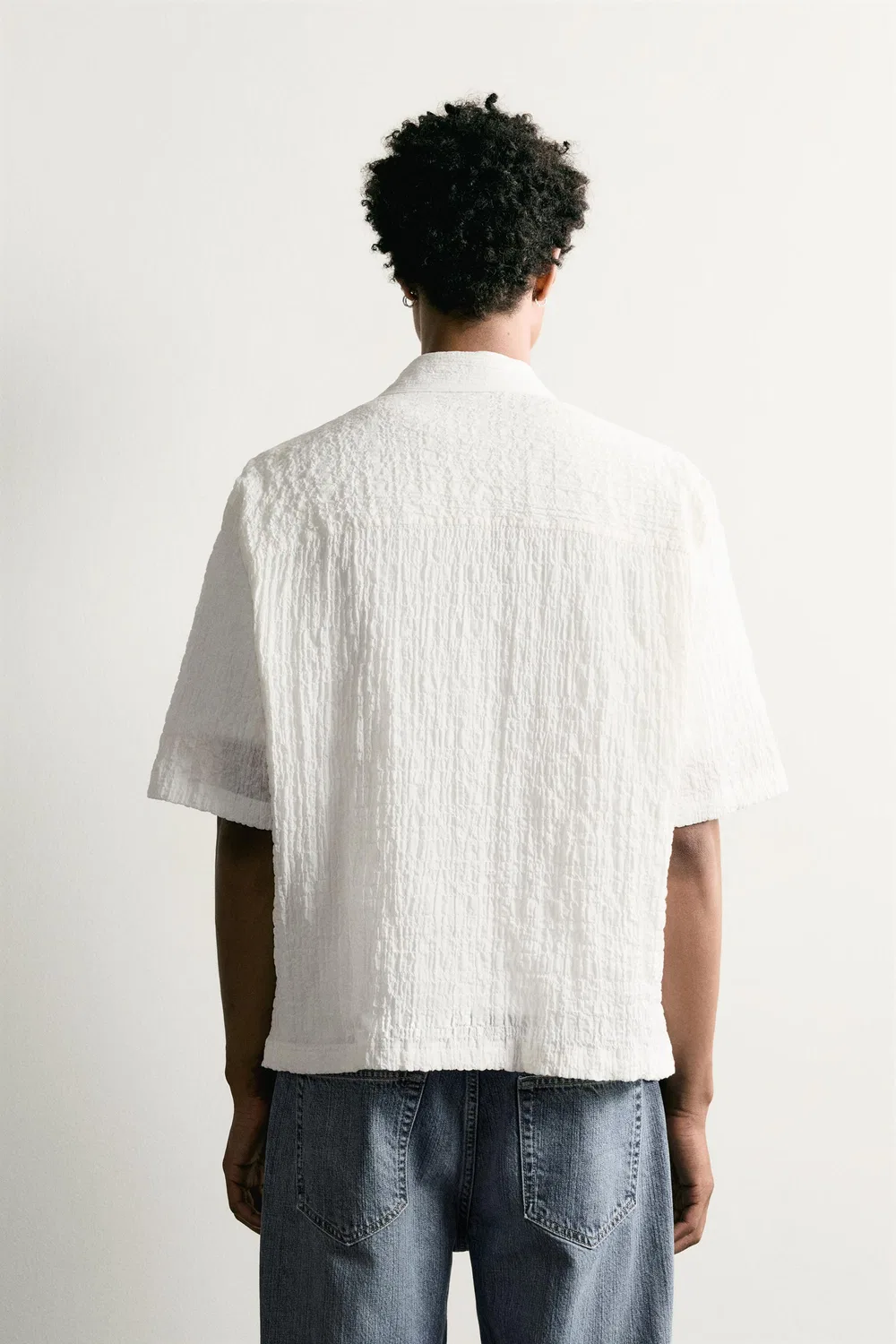Текстурированная рубашка свободного кроя ZARA, Oyster-white — фото 3