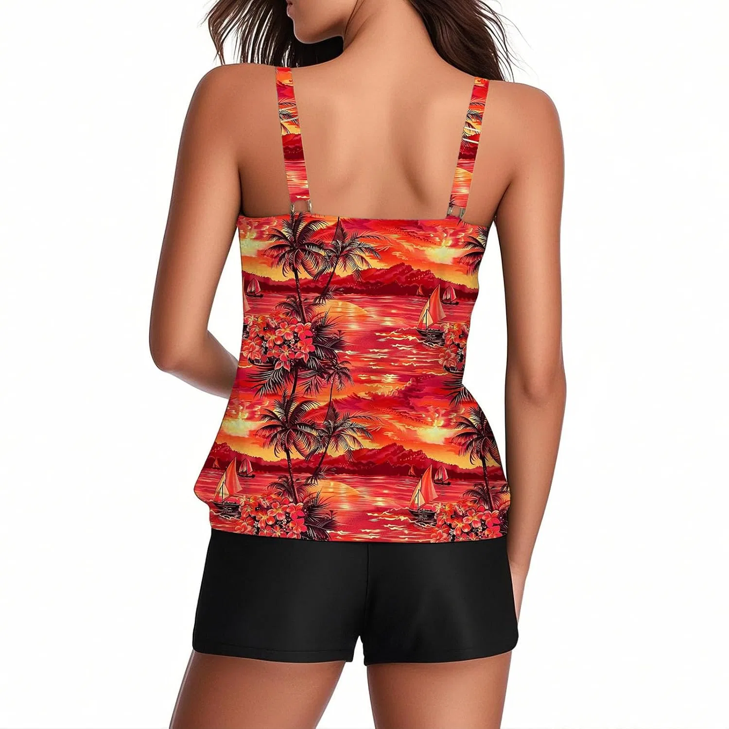 Женский танкини с регулируемыми бретелями, Plus Size Tankini Swimsuits, Orange — фото 4