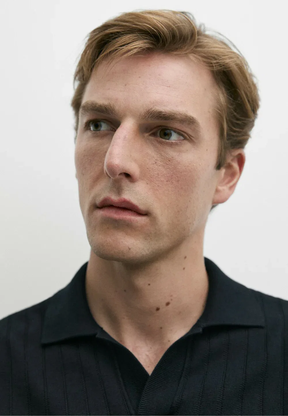 Вязаный поло-свитер из 100% хлопка - рубашка поло Massimo Dutti, Mottled Dark Blue — фото 4