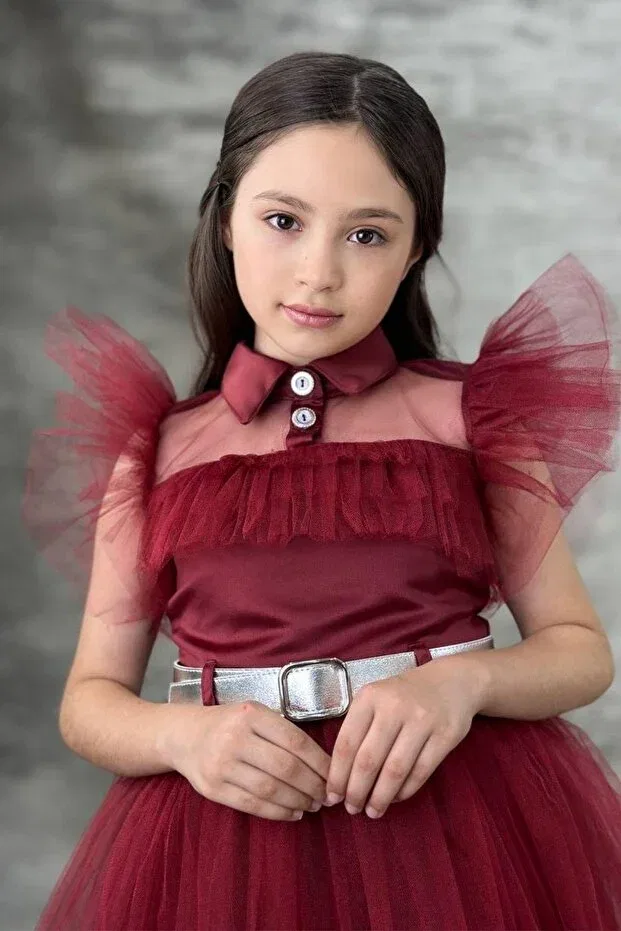 Детское платье для девочек с принтом Wednesday Claret Red Dress Riccotarz, Burgundy — фото 3