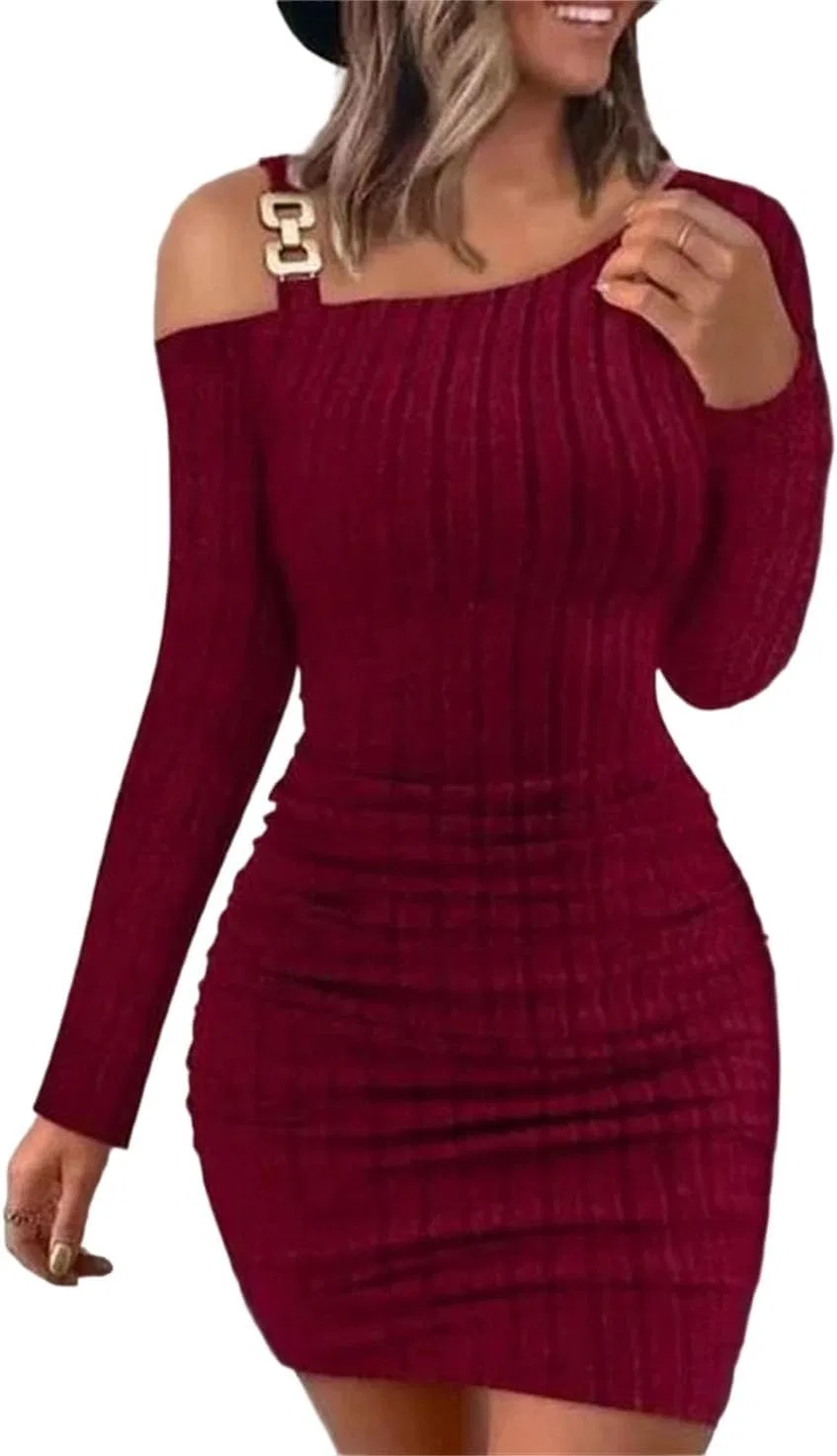 Женское мини-платье облегающее с запахом Casual, Wine Red