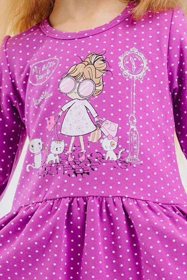 Детское платье для девочек с принтом Glitter Printed With Glasses Breeze, Purple — фото 4