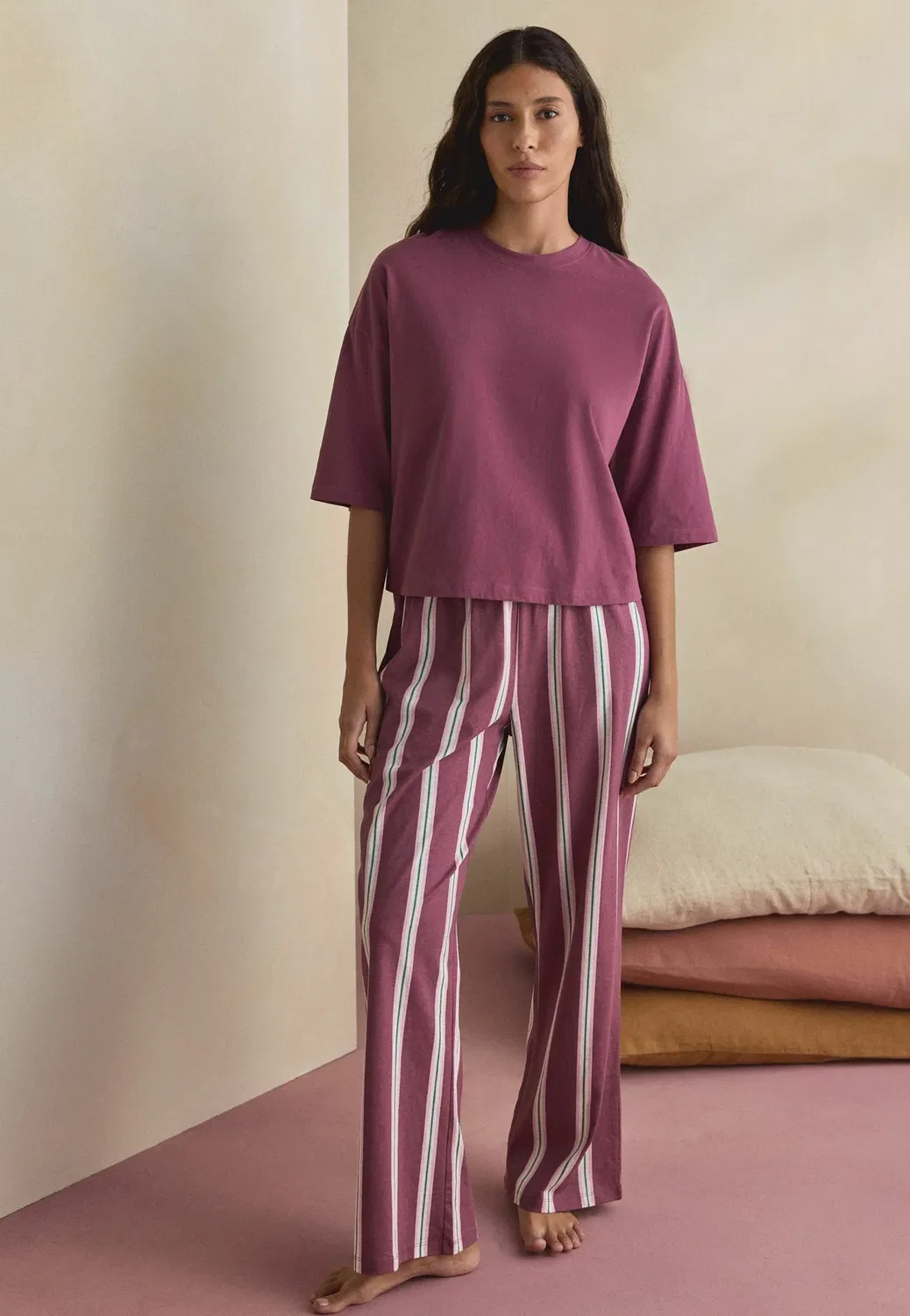 Пижамный комплект из двух пижам с коротким рукавом, стандартного кроя Next, Burgundy Pink Stripe