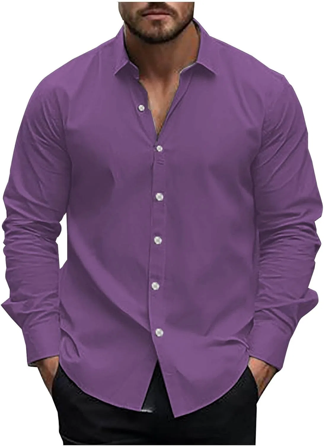 Мужская облегающая рубашка с длинным рукавом, Purple