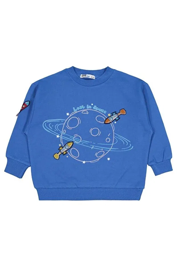 Детские свитшот для мальчиков с принтом Lost in space b printed 2-5 years old Civil Boys, Saks Blue