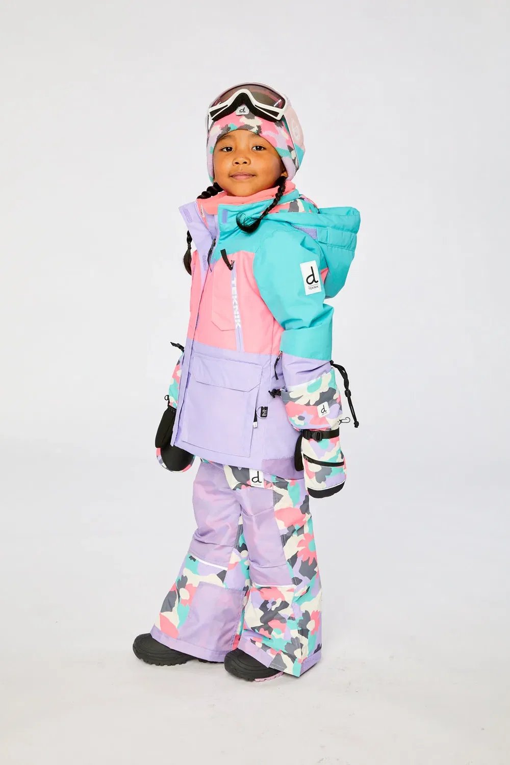 Детский комбинезон для девочек зимний утепленный Two Piece Teknik Snowsuit Deux par Deux, Turquoise Orange And Mauve — фото 3
