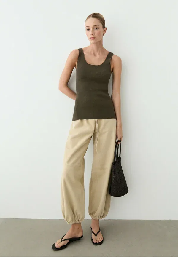 Топ из хлопка, Massimo Dutti, оливковый — фото 4