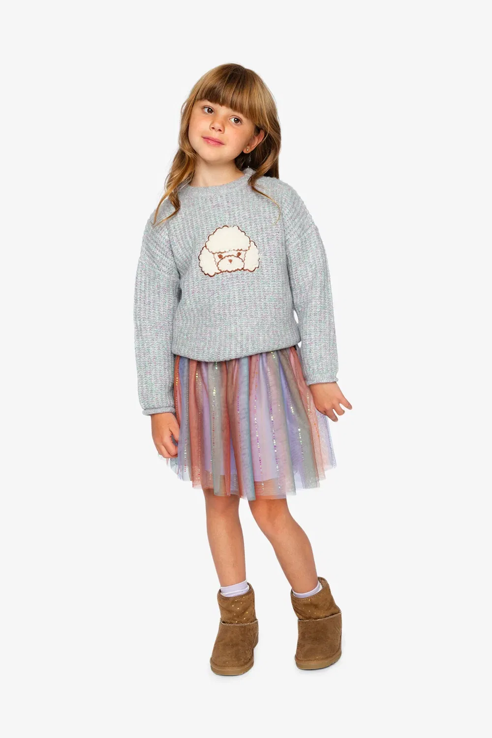 Детский свитер с аппликацией пуделя Poodle Sweater Deux par Deux, Pale Turquoise And Lilac — фото 3
