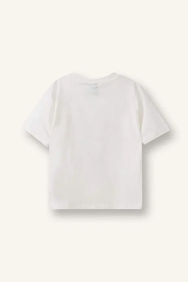 Детская футболка для мальчиков хлопковая Disney Mickey & Minnie Crew Neck Defacto, Ecru-Er105 — фото 3
