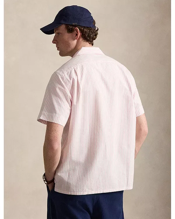 Мужская рубашка с коротким рукавом Classic Fit Stripe Oxford Pocket Polo Ralph Lauren, White/Rose — фото 3