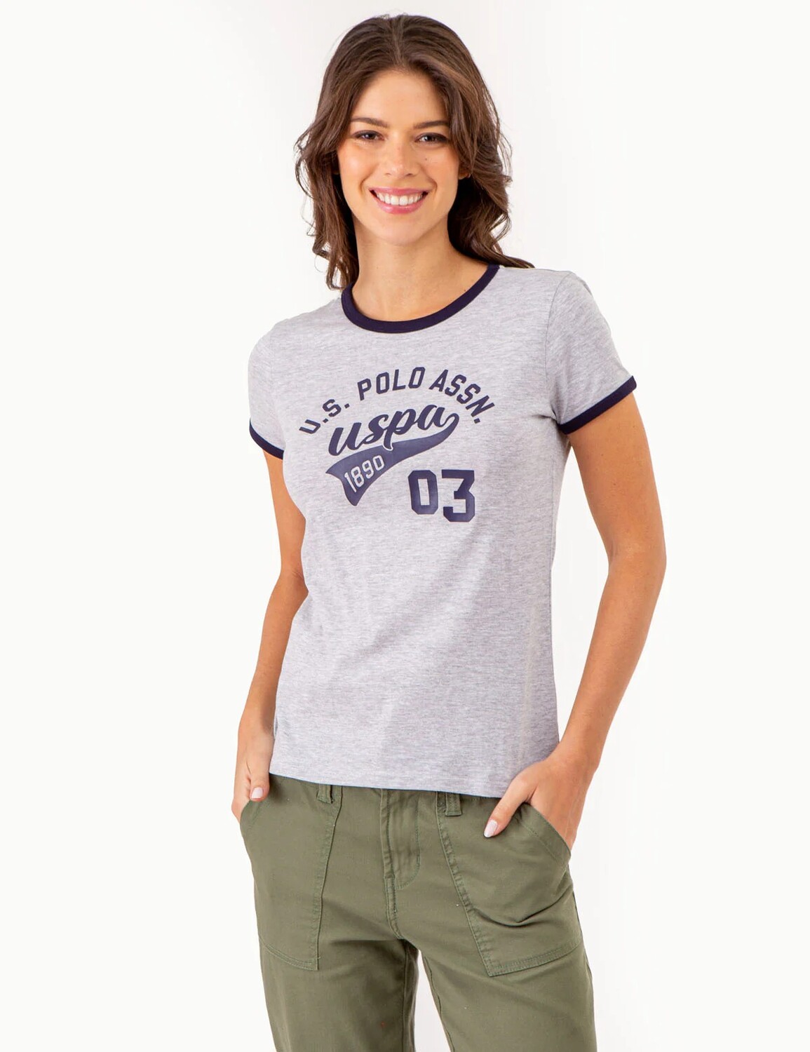 

Футболка U.S. Polo Assn. Varsity Print Ringer, серый