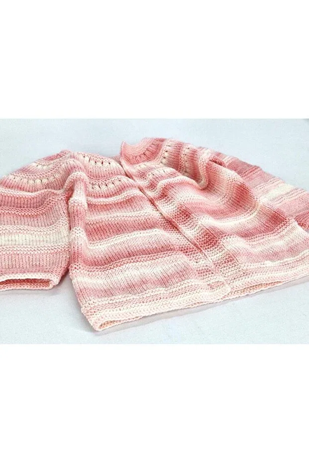 Детский кардиган для девочек вязаный Hand knitted baby girl cardigan Evitle, Pink Marbled — фото 3