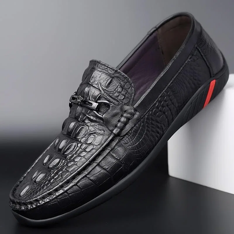 Лоферы мужские крокодиловая печать, без бренда, Black UOPYNE — фото 4
