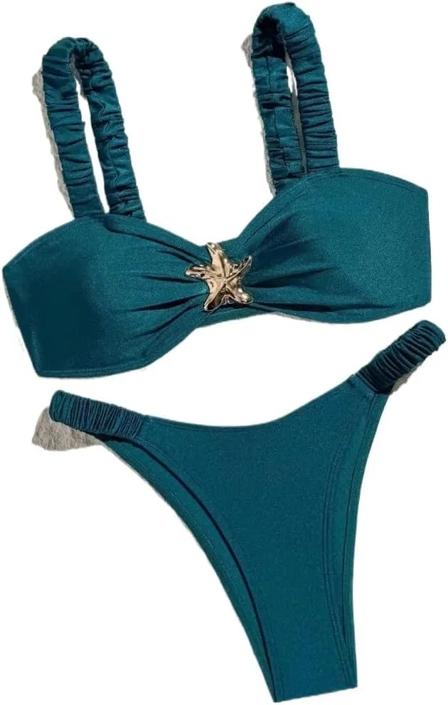Женский бикини-комплект с завышенной талией, Teal Blue