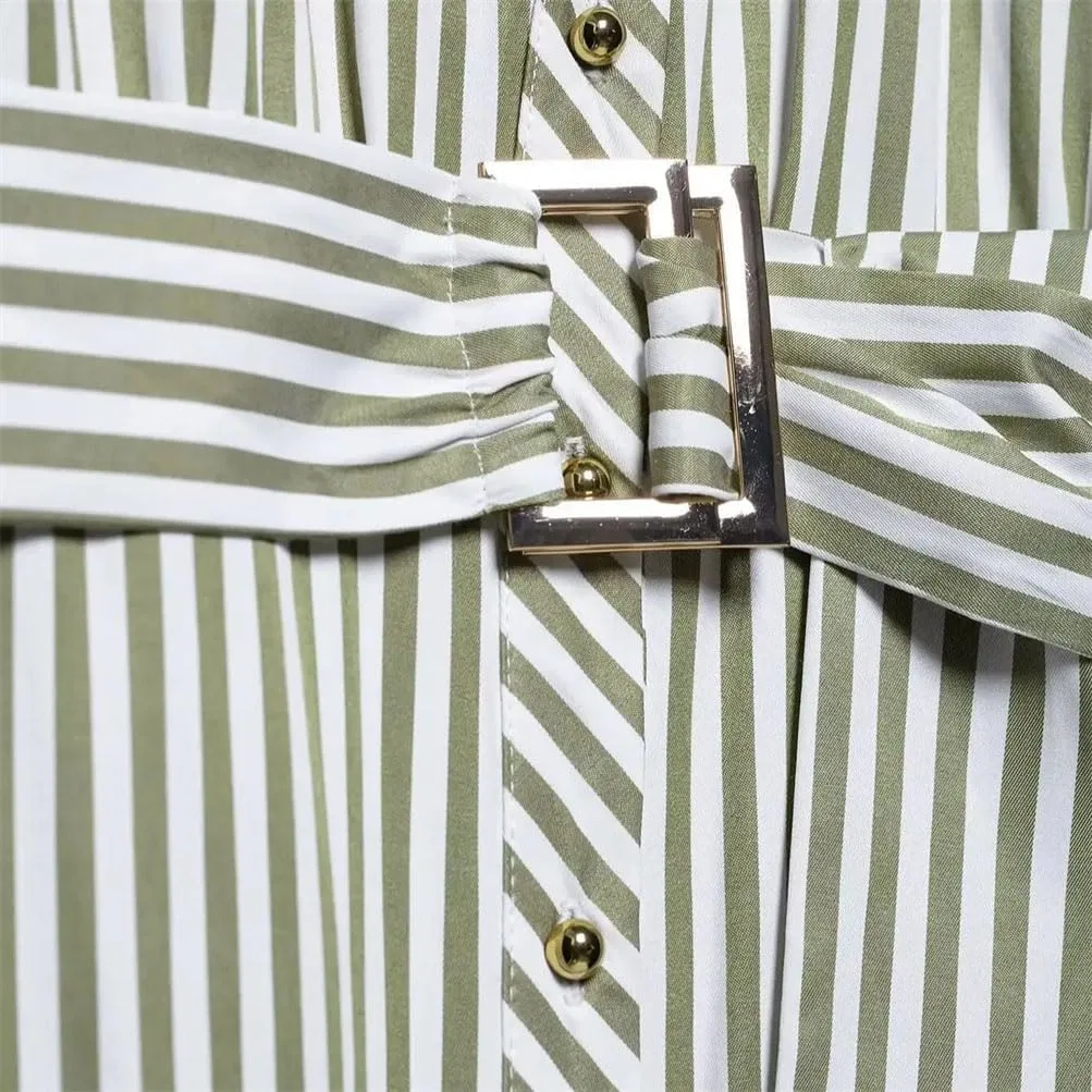 Женское платье миди А-силуэта с поясом, Striped Dress — фото 4