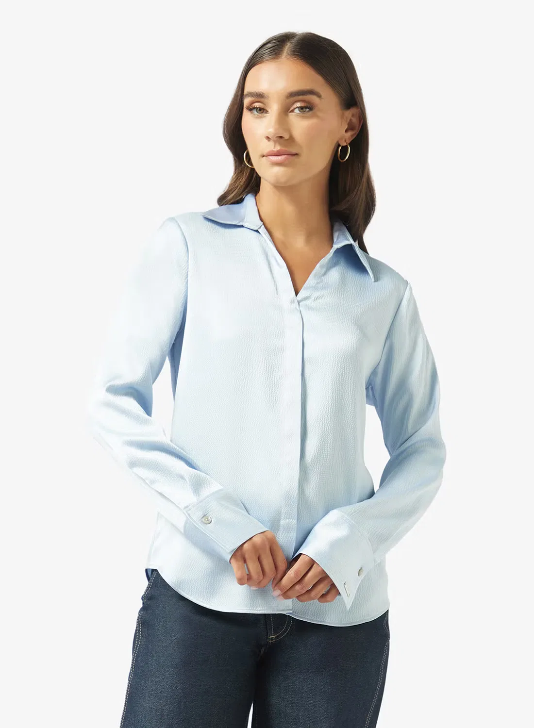 Рубашка приталенная Hammered satin Calvin Klein, голубой