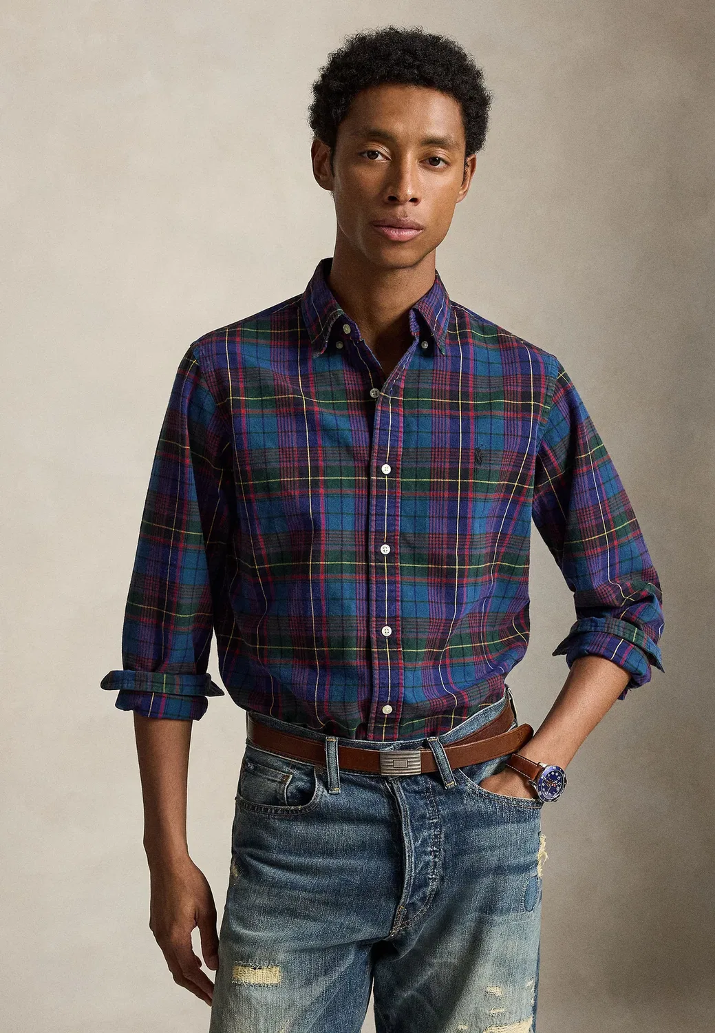 Тканая спортивная рубашка - рубашка Polo Ralph Lauren, Green/Blue Multi
