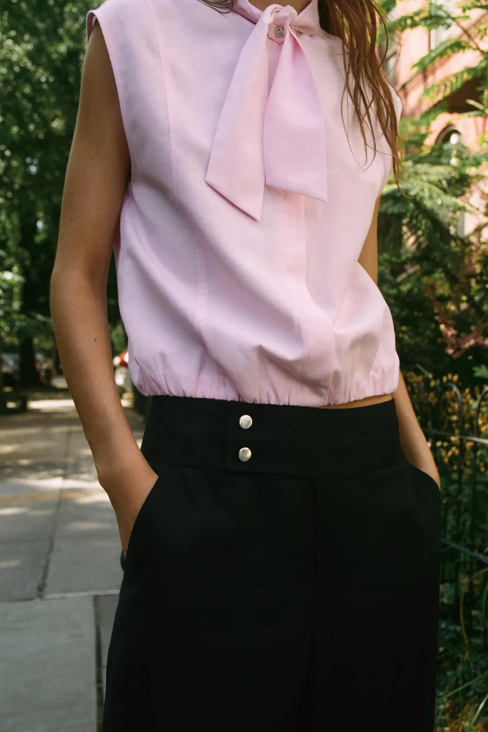 Блузка без рукавов с бантом ZARA, Pink — фото 4