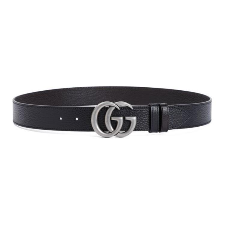

Кожаный ремень с гладкой пряжкой и логотипом, черный, 3.5 см GUCCI