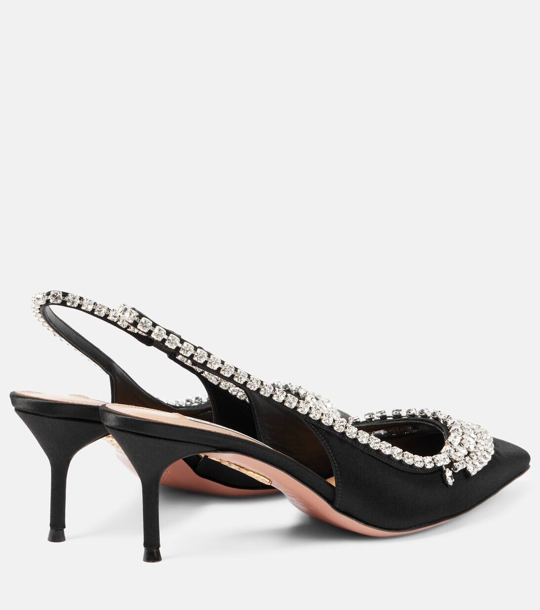 Атласные туфли-лодочки Crystal Crush с открытой пяткой Aquazzura, черный — фото 2