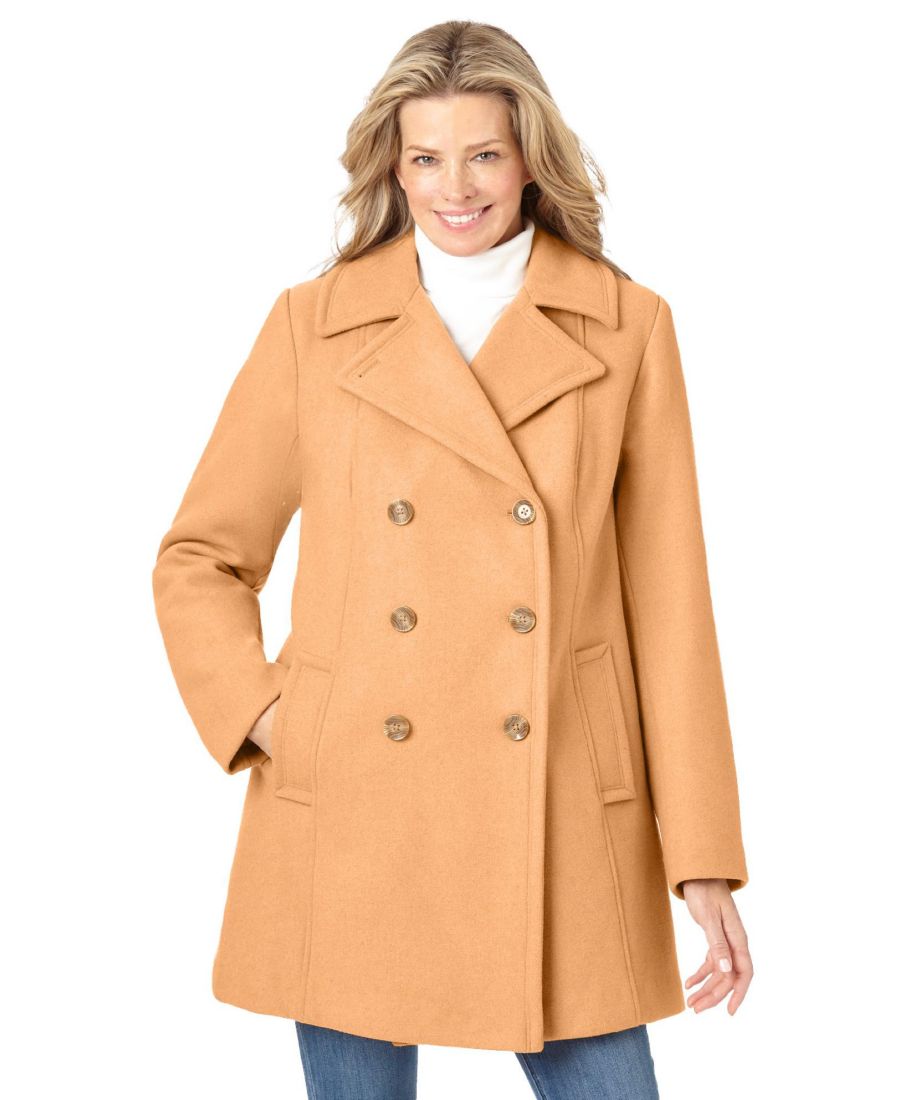 

Женское двубортное пальто-бушлат Within из шерстяной смеси Woman Within, Classic camel