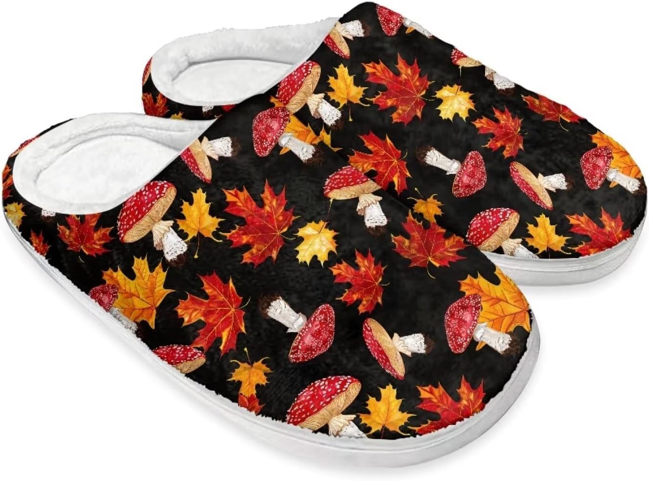 

Домашние тапочки Buxolandt Holiday Thanksgiving для женщин и мужчин- мягкие теплые тапочки для спальни, Maple Mushroom Print