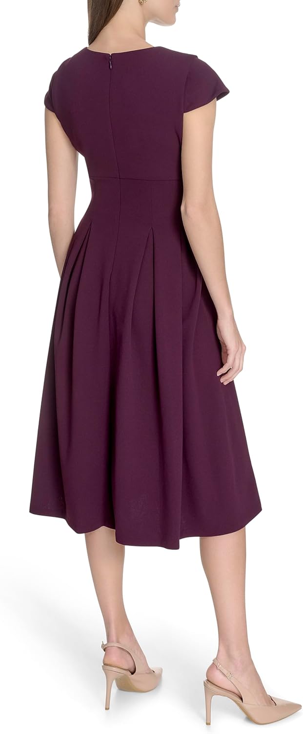 Женское платье миди Calvin Klein из крепа с короткими рукавами, Aubergine — фото 4