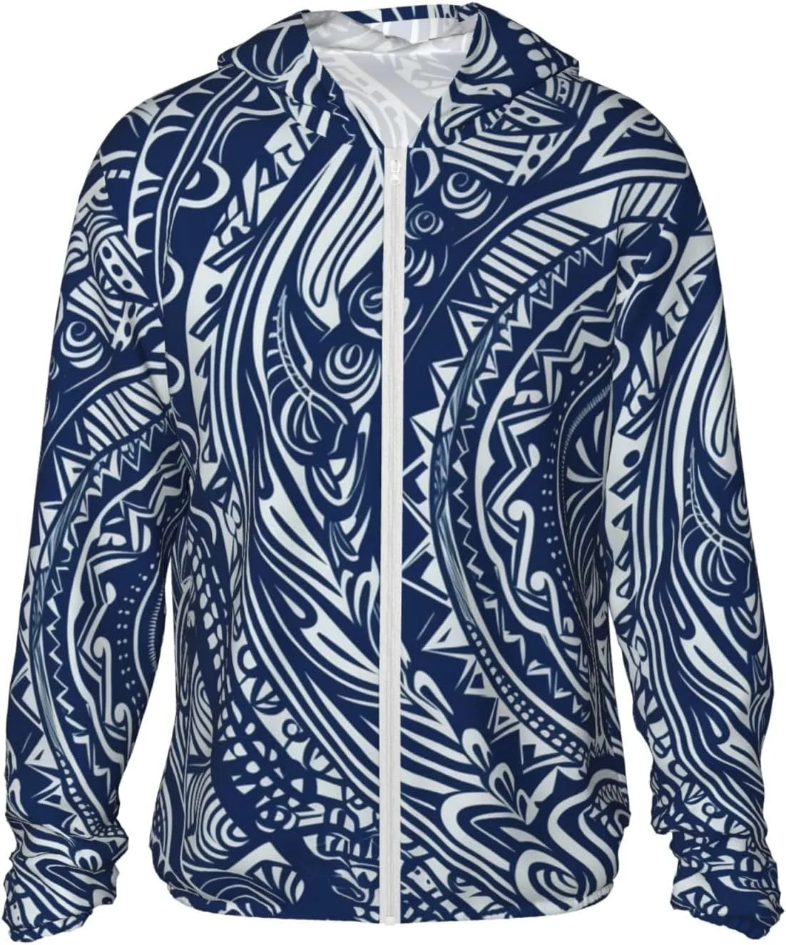 

Мужская толстовка с длинным рукавом UPF 50+ Blue Polynesian Maori Tribal Pattern для защиты от солнца FHEDVBN