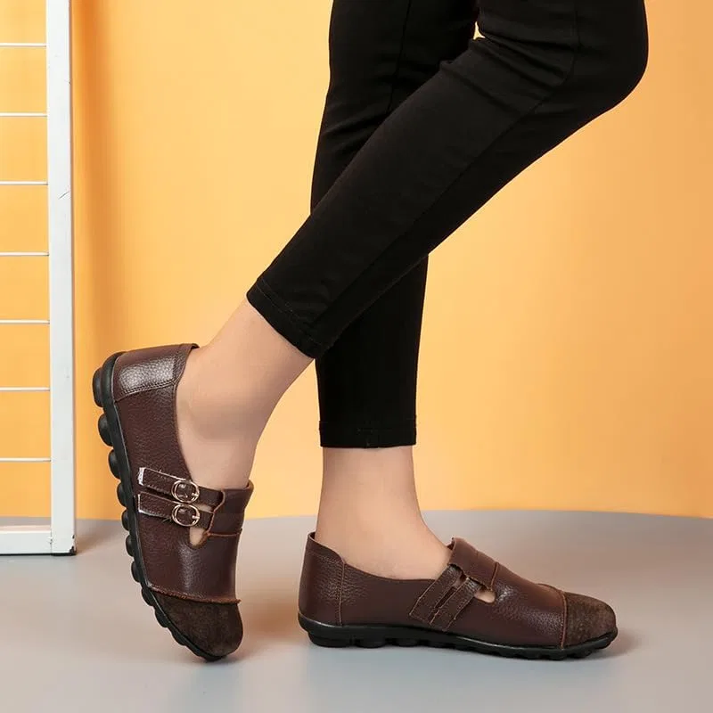 Лоферы женские с двумя пряжками, мысок, Loafers & Slip-Ons Coffee — фото 2