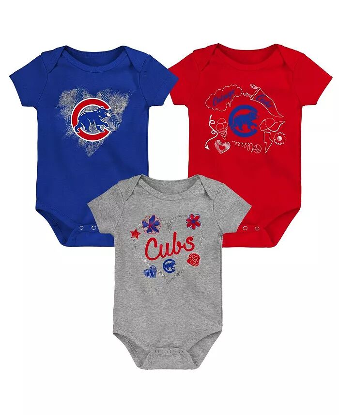 Комплект из 3 боди для мальчиков и девочек Royal, красного и серого цвета Chicago Cubs Batter Up Outerstuff — фото 2