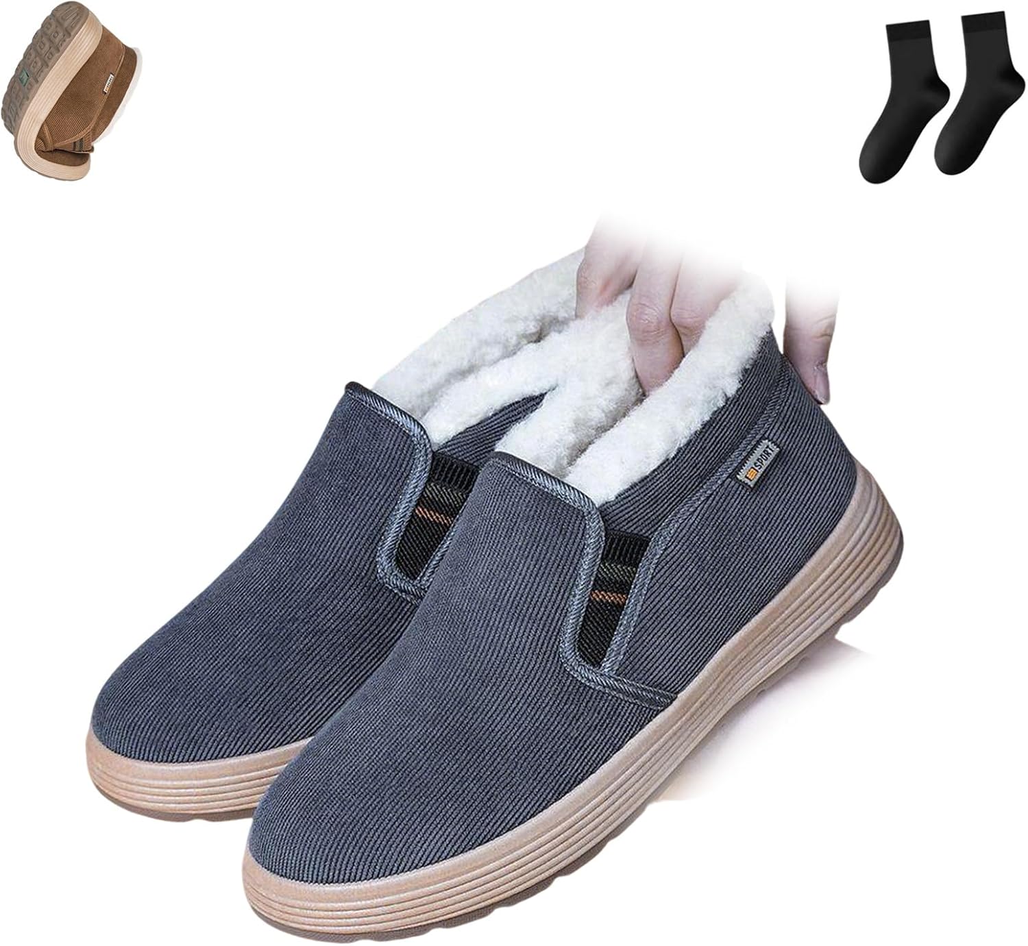 

Мужские зимние теплые слипоны с противоскользящей подошвой, удобные повседневные ходовые ботинки для снега с искусственным мехом BXCZEDW, Grey