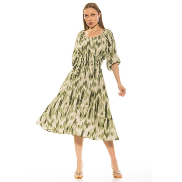 

Женское платье Emily Fit & Flare с круглым вырезом и сборками Alexia Admor, цвет green abstrast