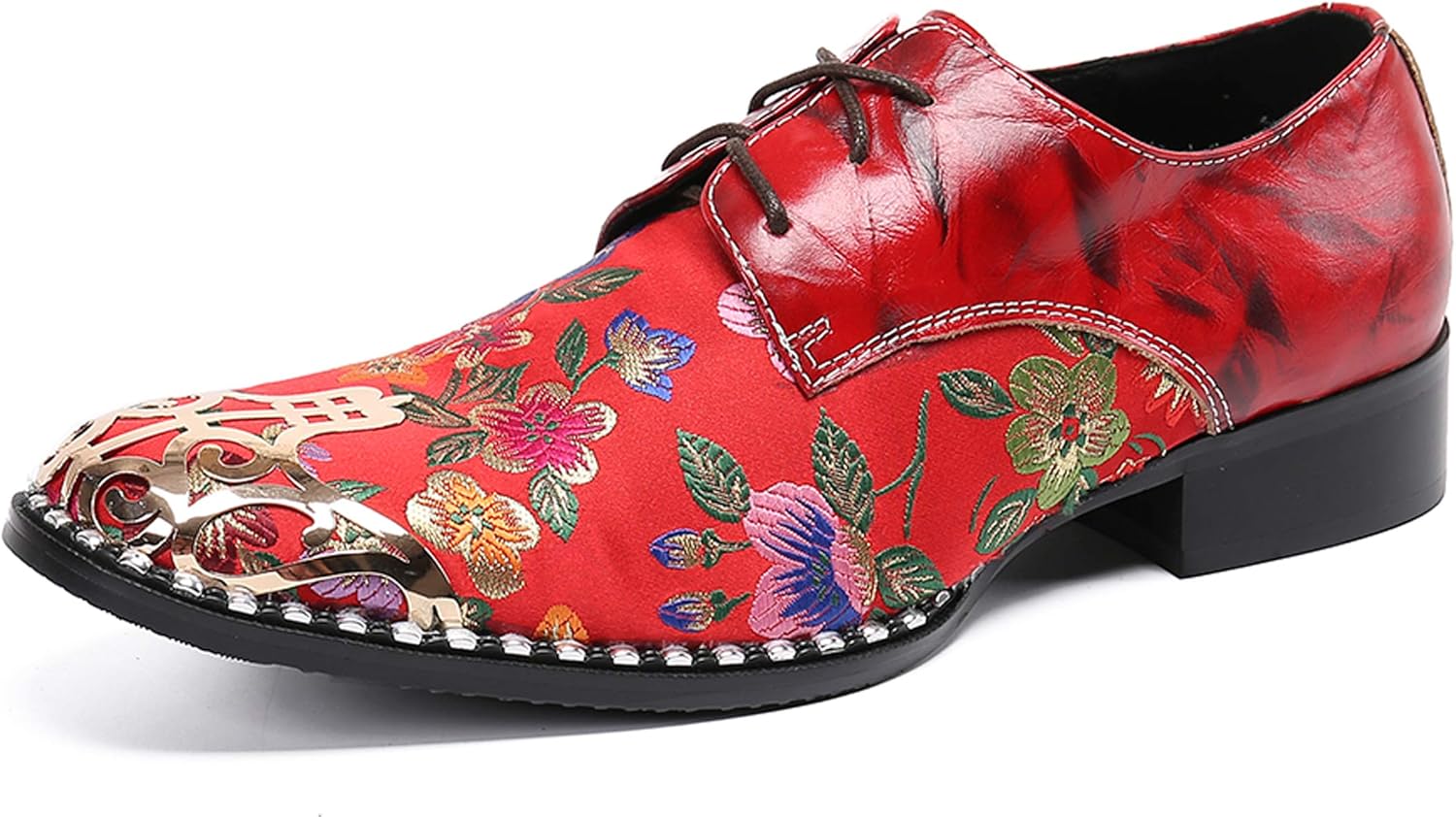 

Мужские кожаные классические туфли Santimon Mens Western с круглым носком, шнуровкой, модные повседневные туфли Оксфорд с металлическим наконечником, красный