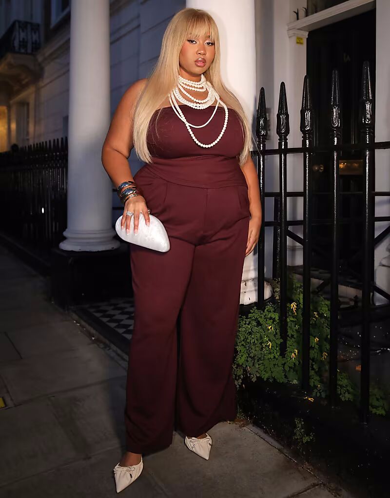 

Широкие брюки от ASOS DESIGN Curve в бордовом цвете