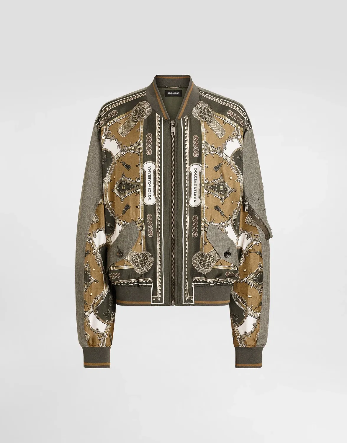 Укороченная бомбер-куртка оверсайз из саржи с принтом в стиле карго DOLCE & GABBANA, мультицвет