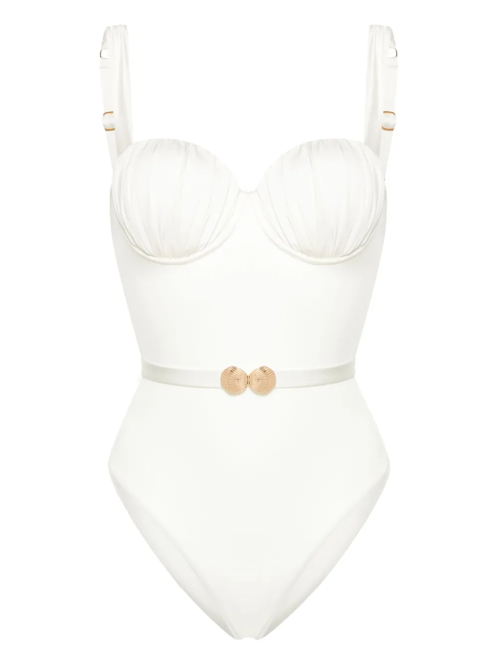 

Купальник-балконет со сборками и поясом Noire Swimwear, белый