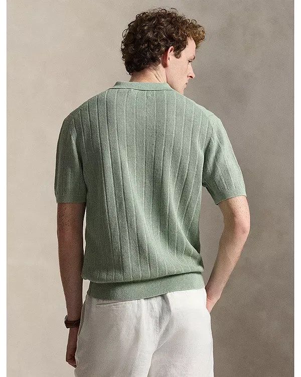 Мужской джерси-поло с воротником-джонни Polo Ralph Lauren, зеленый — фото 3