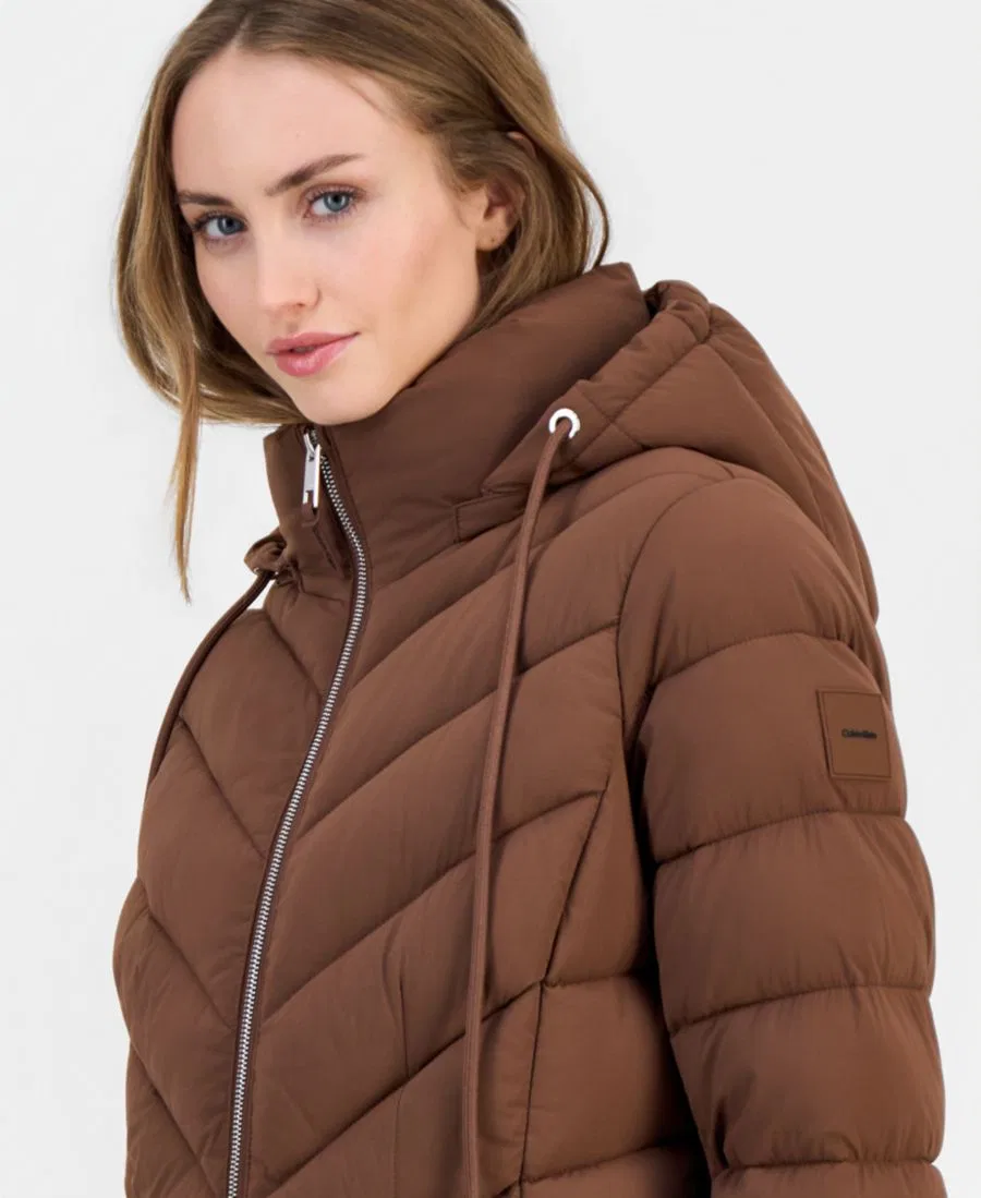 Пуховик с капюшоном и съемным воротником Calvin Klein, Cacao — фото 3