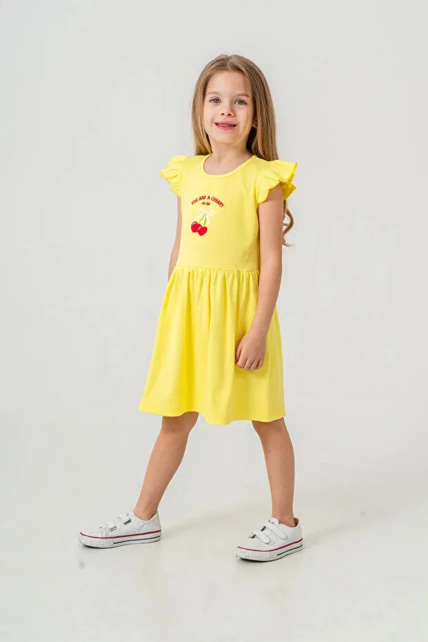 Детское платье для девочек с вышивкой Cherry Embroidered My Hanne, Yellow — фото 4