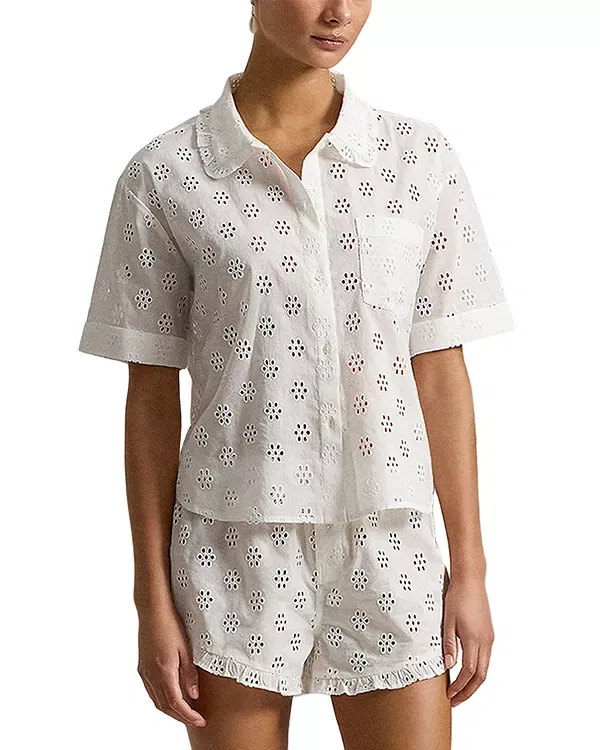 Женская ночная рубашка с вышивкой Eyelet Embroidered Sleep Shirt Polo Ralph Lauren, White Cloud