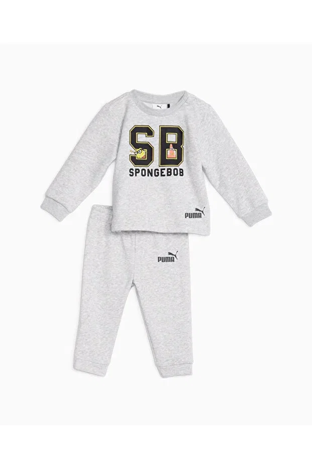 Детский комплект спортивного костюма серый Plain gray baby tracksuit set62221604 x spongebob crew jogg Puma, Gray