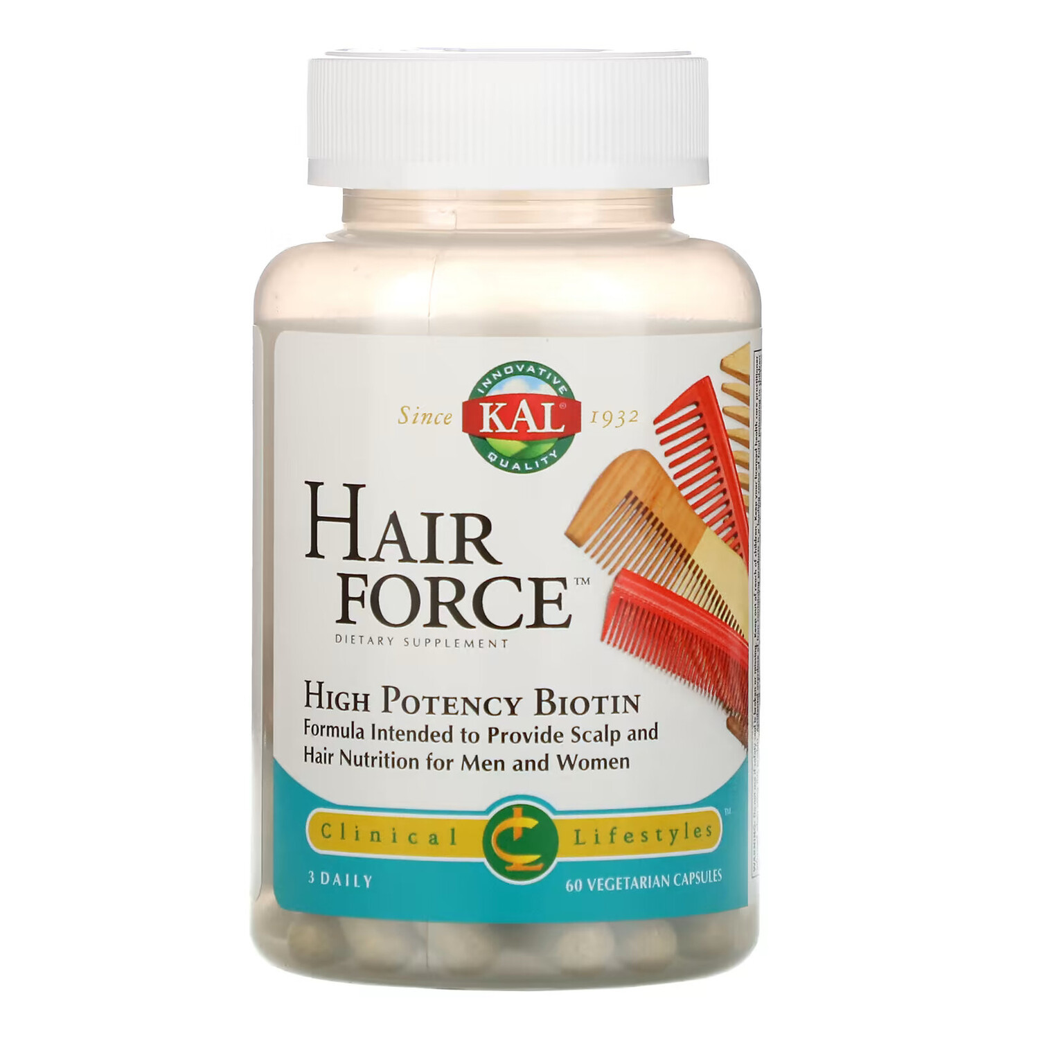 

KAL, Hair Force, высокоэффективный биотин, 60 вегетарианских капсул