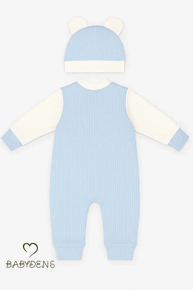 Детское боди-комбинезон для новорожденных с принтом Teddy Bear Themed Newborn Ribbed Romper Set with Teddy Bear Baby Romper and Hat Set Babyden'S, Blue — фото 4