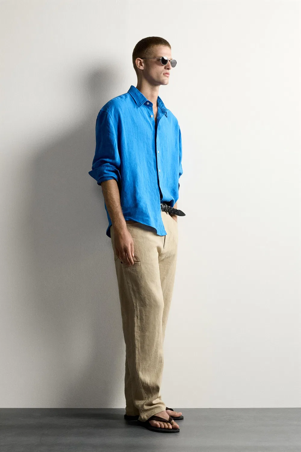Рубашка свободного кроя из 100% льна. ZARA, Electric blue — фото 4
