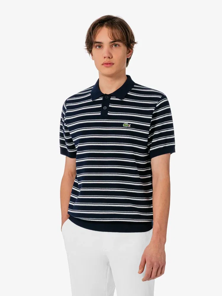 Свитер мужской с поло, мульти-полоска LACOSTE, Navy — фото 4